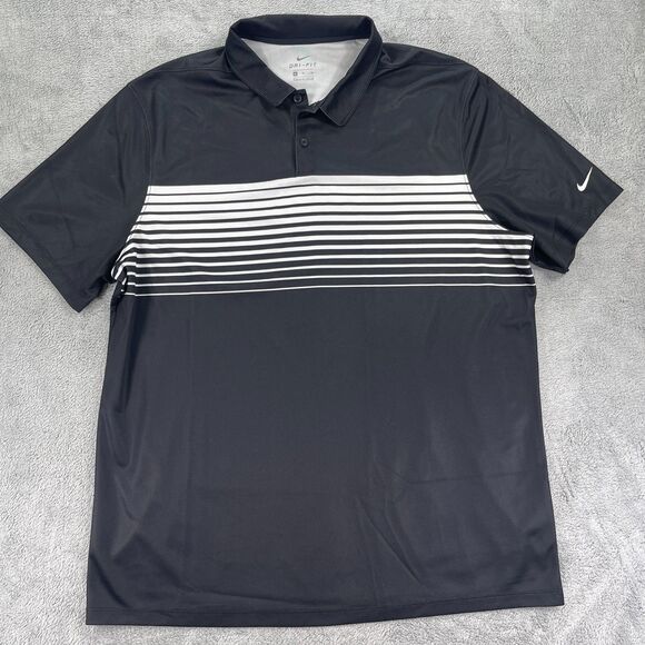 Nike Dri Fit Golf Polo Shirt Mens XL Black Stripe Performance Sweat Wicking - Picture 1 of 12